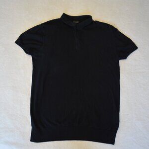 Zara Man Navy Blue 100% cotton Short Sleeve Knit Polo Sweater